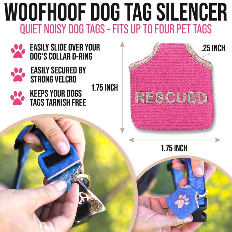 Woofhoofâ€™s Dog Tag Silencer, Quiets Dog ID Tags, for Dogs and Cats, Pink Rescued, 1.75 x 1.75 x .75 - Image 2